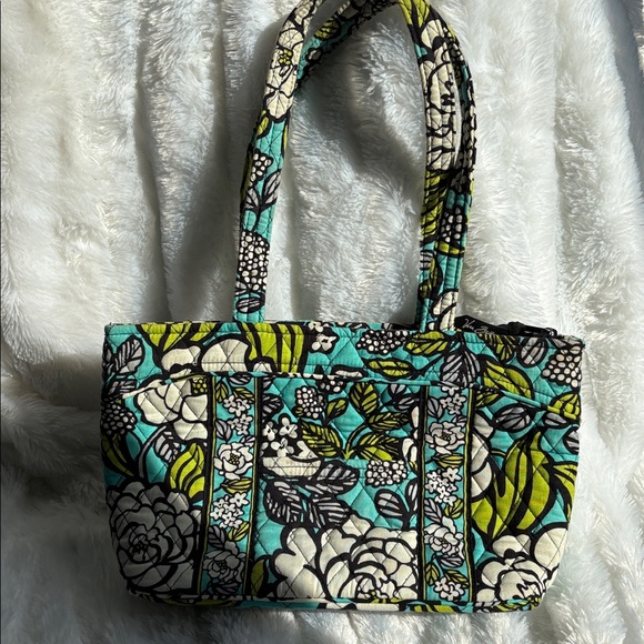 Vera Bradley Geometric Teal and Lime Shoulder Bag - Picture 1 of 7